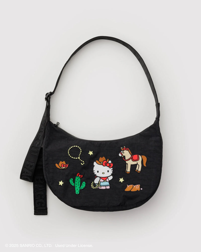 Baggu Medium Nylon Crescent Bag- Embroidered Hello Kitty Western