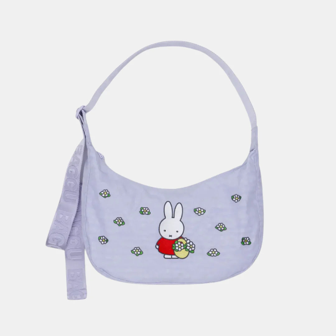 Embroidered Miffy Medium Nylon Crescent Bag