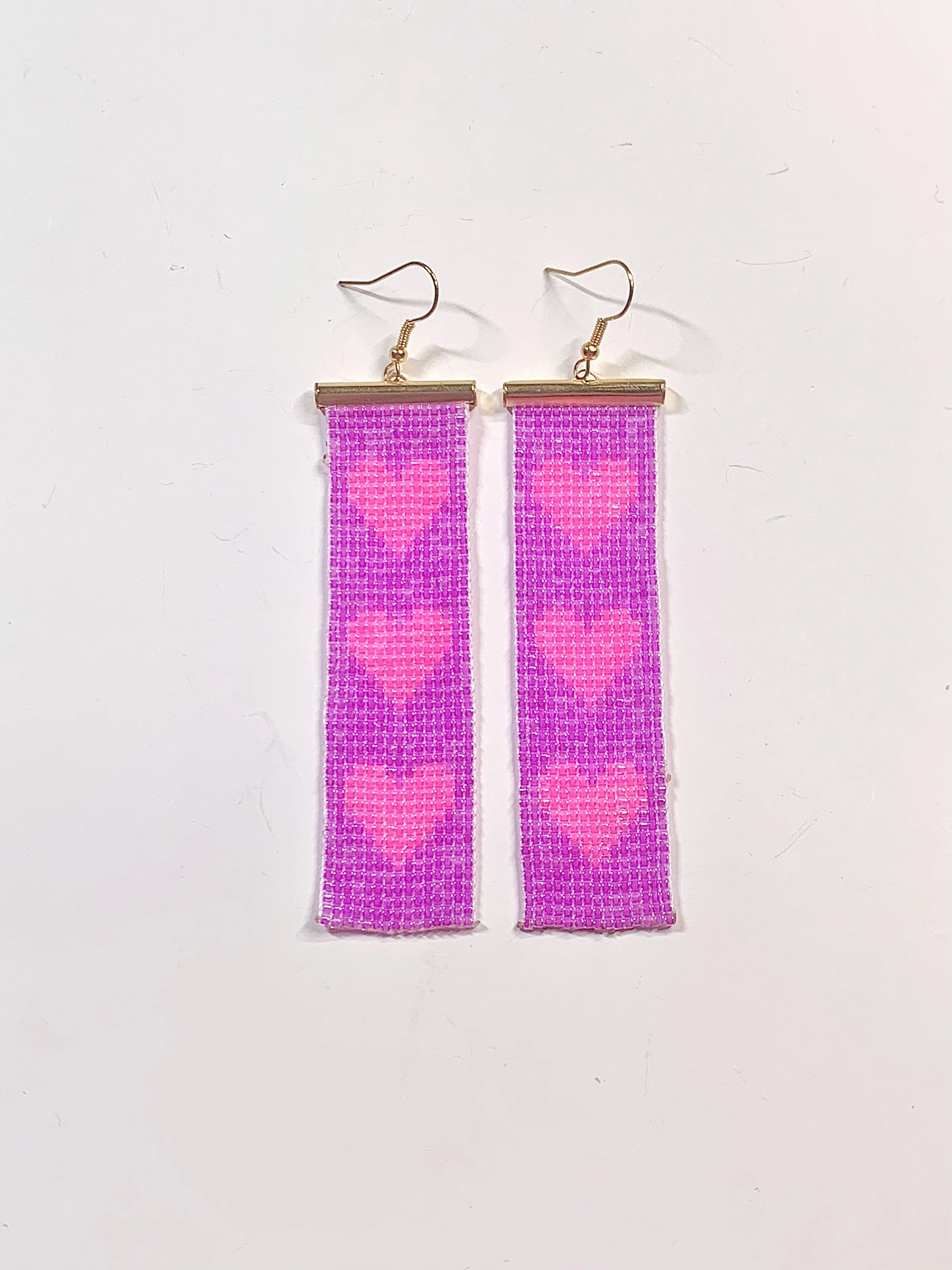 Three Heart  beaded earrings- Lilac and Pink