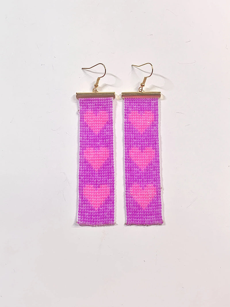 Three Heart  beaded earrings- Lilac and Pink