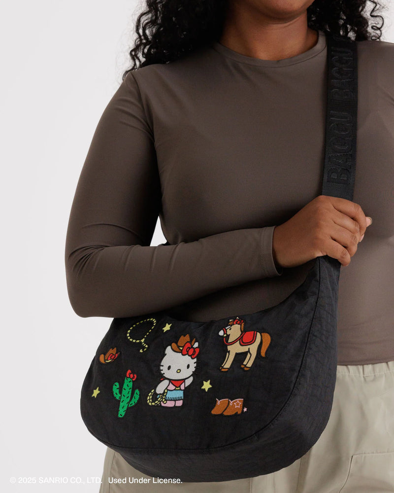Baggu Medium Nylon Crescent Bag- Embroidered Hello Kitty Western