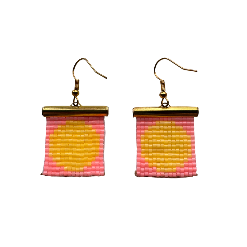 Mini Circle beaded earrings- Peach and Yellow