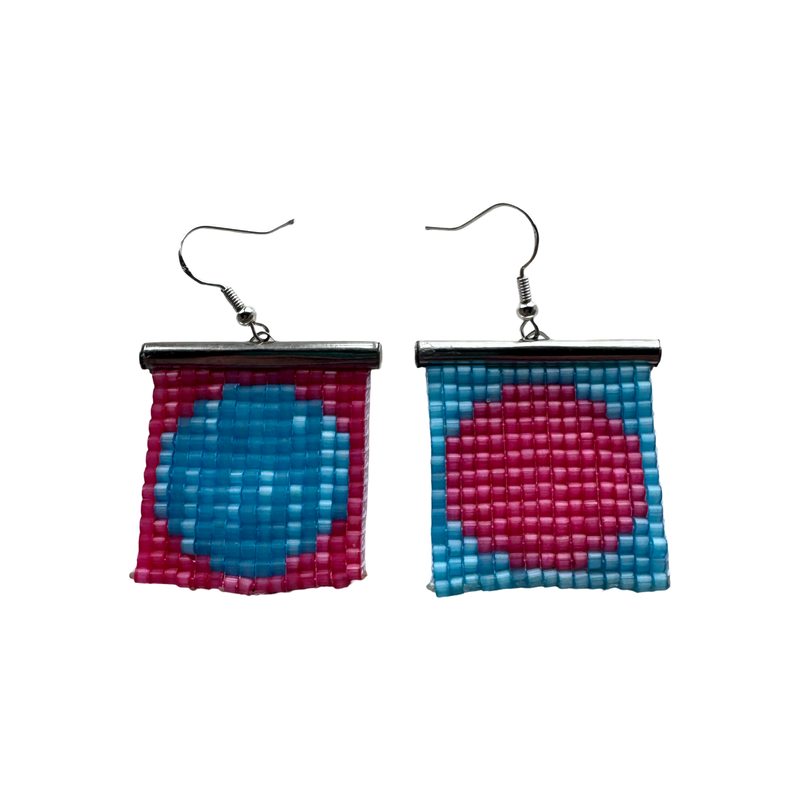 Circle beaded earrings- Blue and Pink