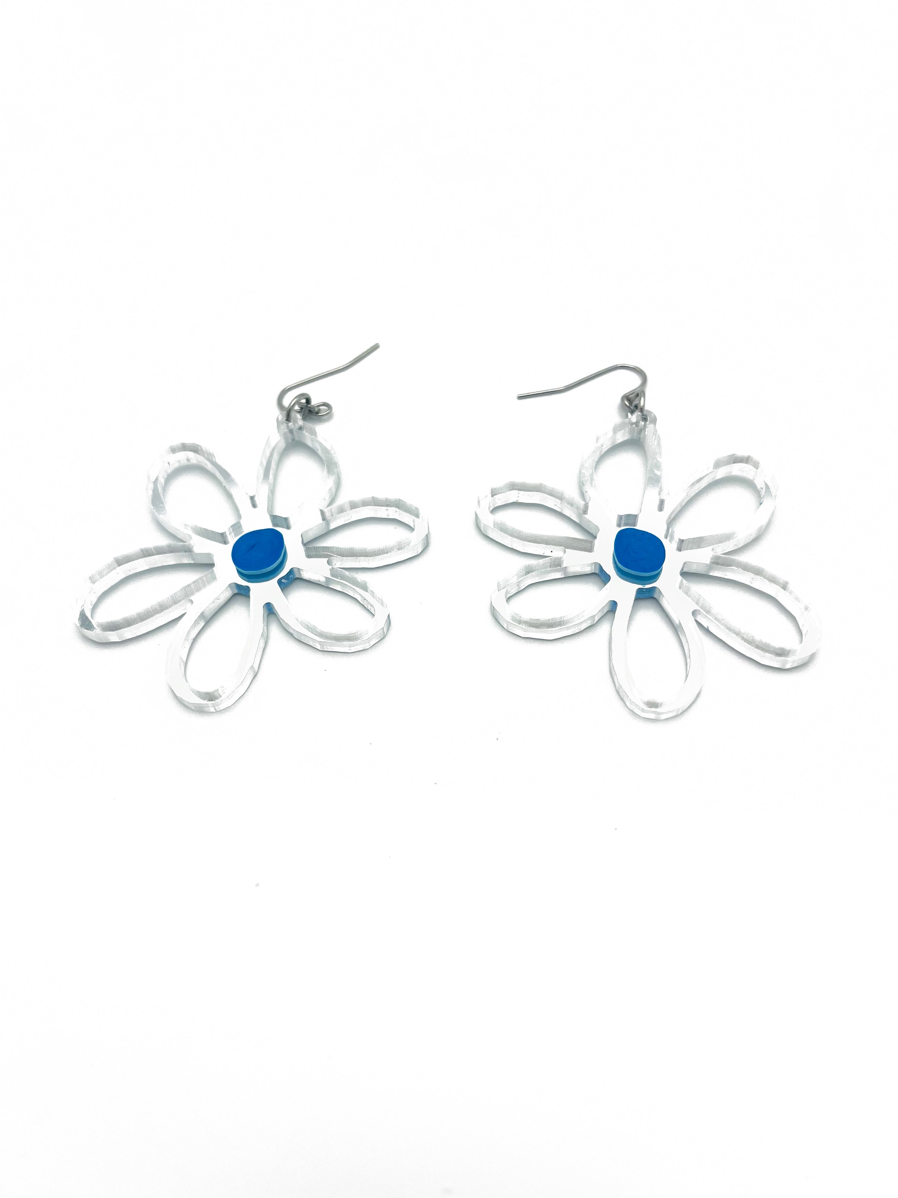 Large Silver Outline Daisy earrings