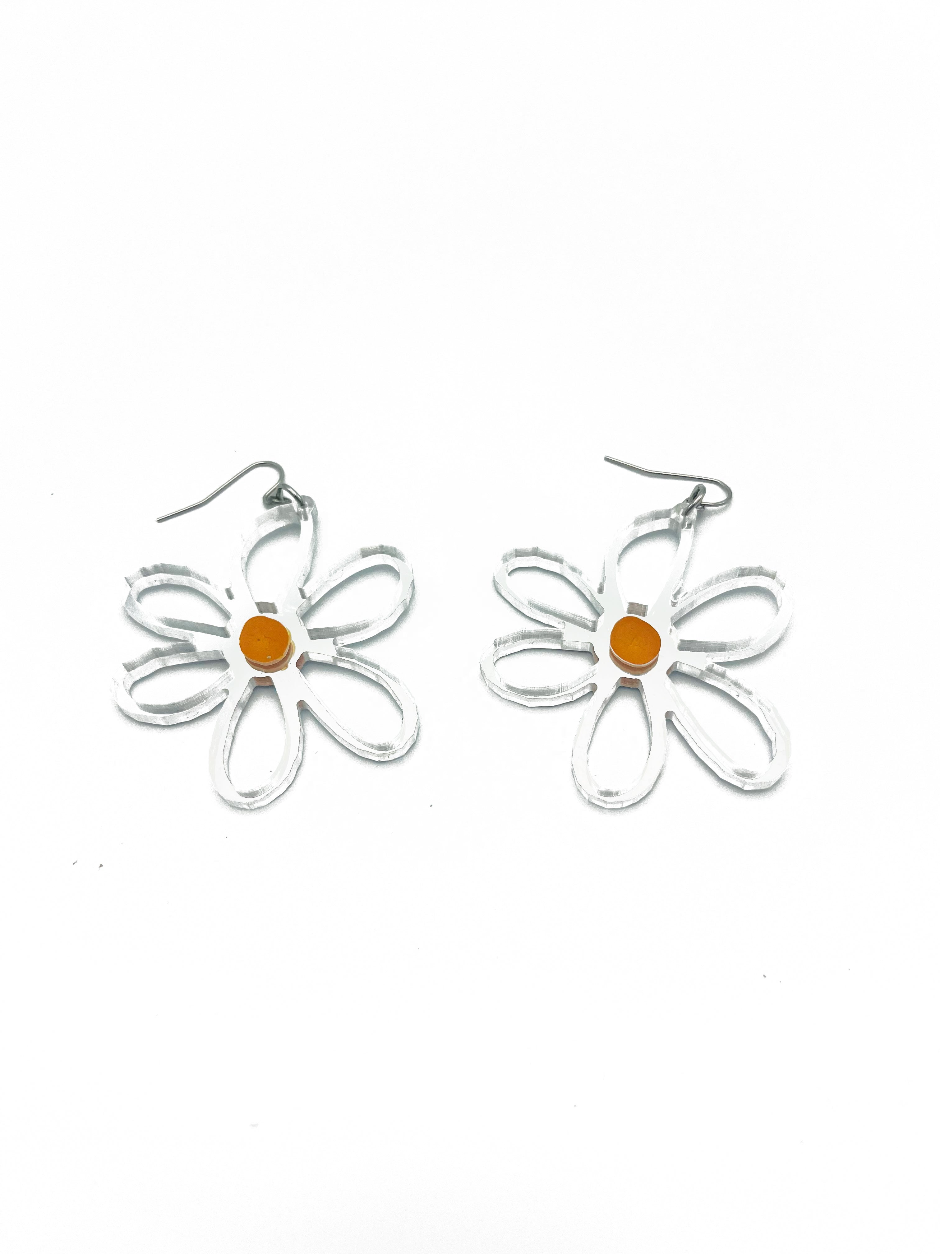Large Silver Outline Daisy earrings
