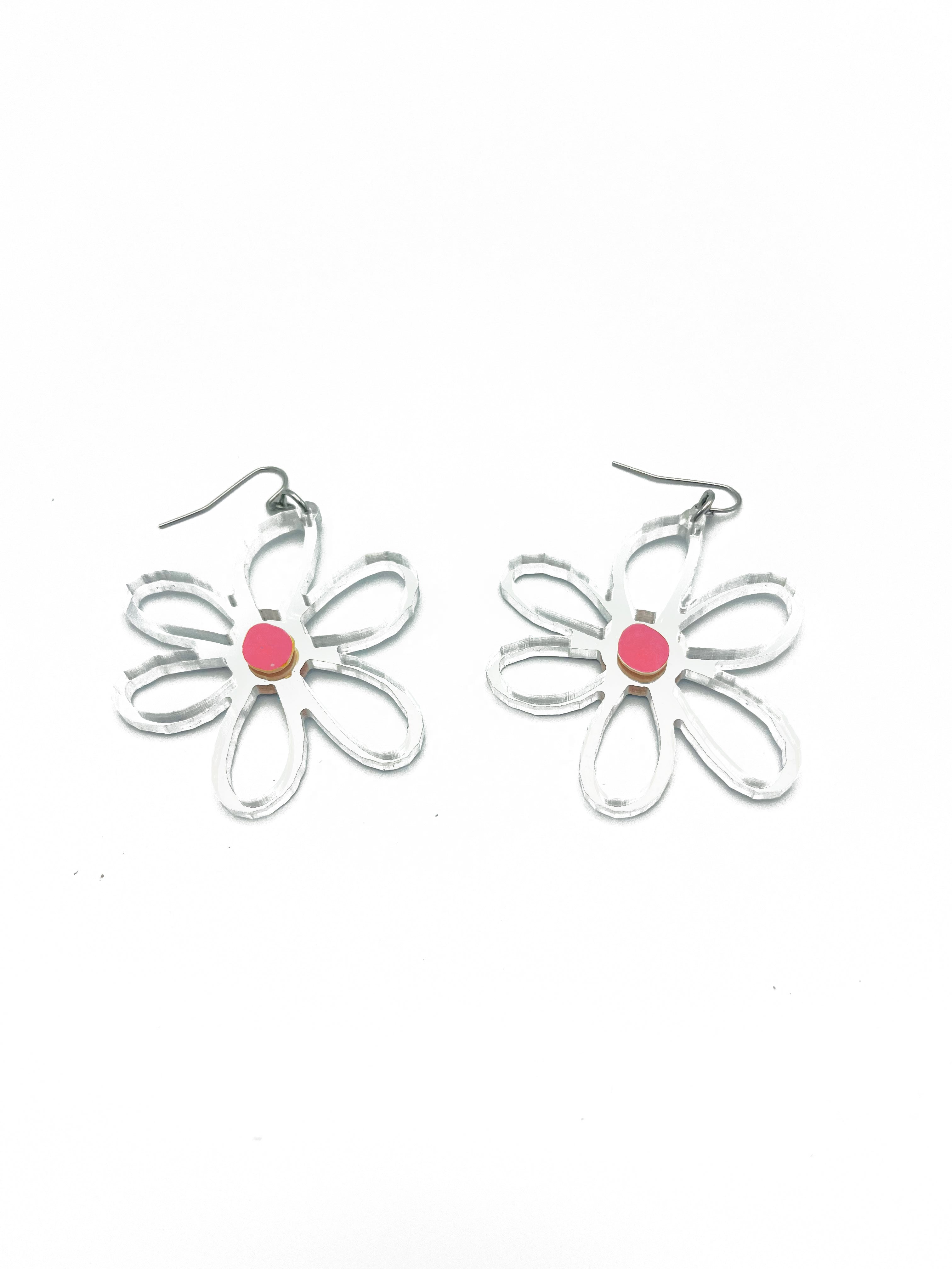 Large Silver Outline Daisy earrings