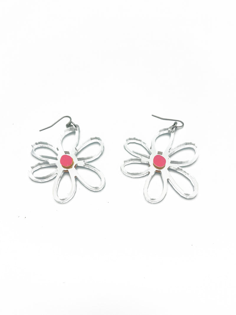 Large Silver Outline Daisy earrings
