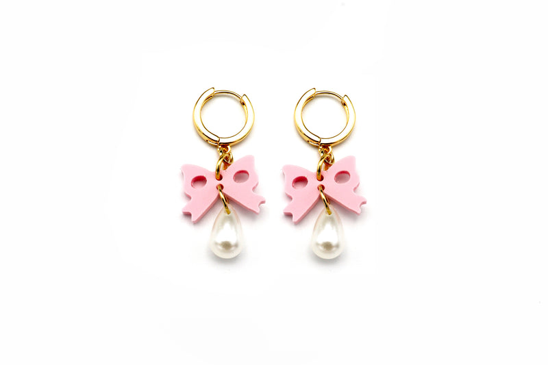 Bow Pearl Drops - Baby Pink