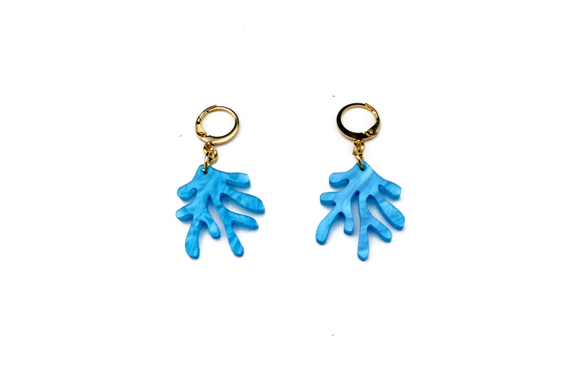 Mini Coral Charm Earrings - Blue
