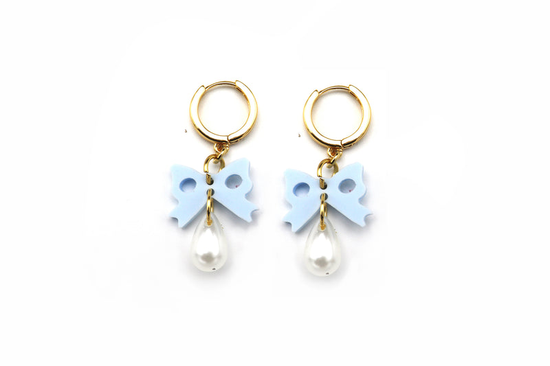Bow Pearl Drops - Baby Blue