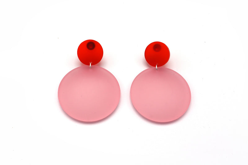 Large Double Bubble Earrings - Frost Red - Pink