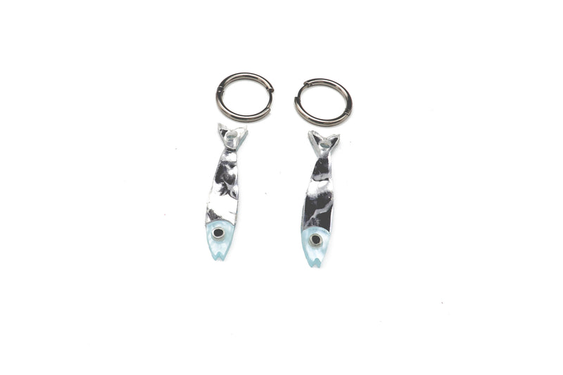 Mini Sardine Hoop Earrings- Silver
