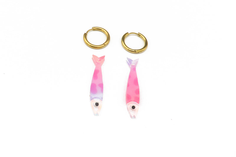 Mini Sardine Hoop Earrings- Rainbow
