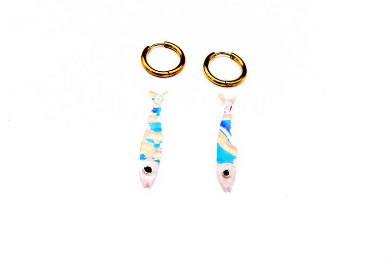Mini Sardine Hoop Earrings- Iridescent
