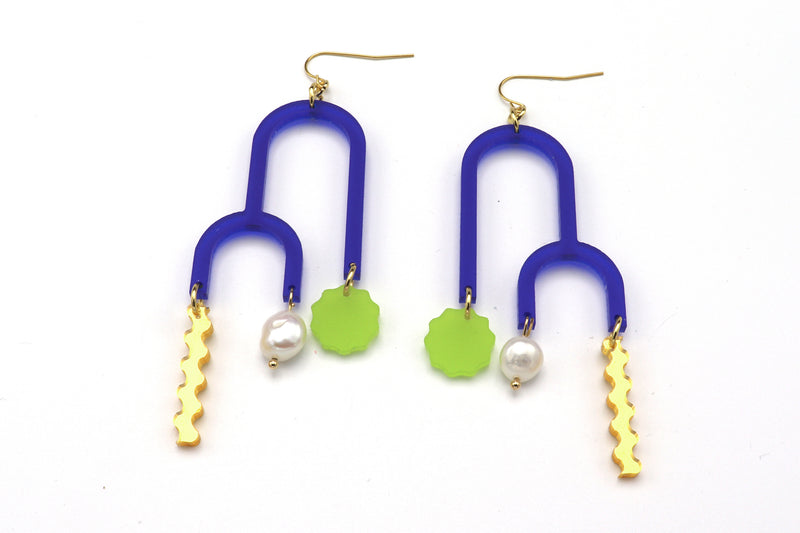 Double Arch Earrings - Cobalt Blue