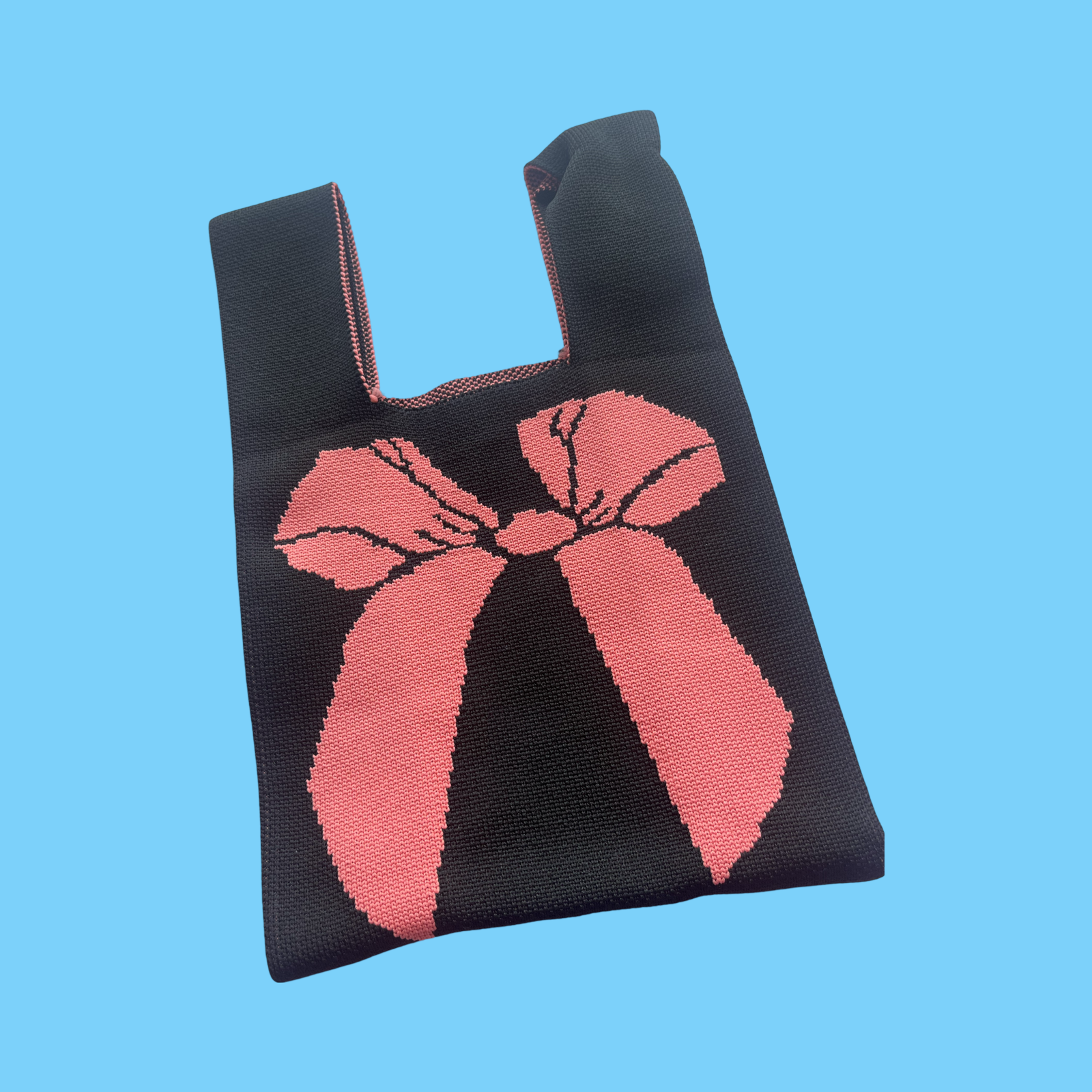 Black and Pink Bow Knit Bag