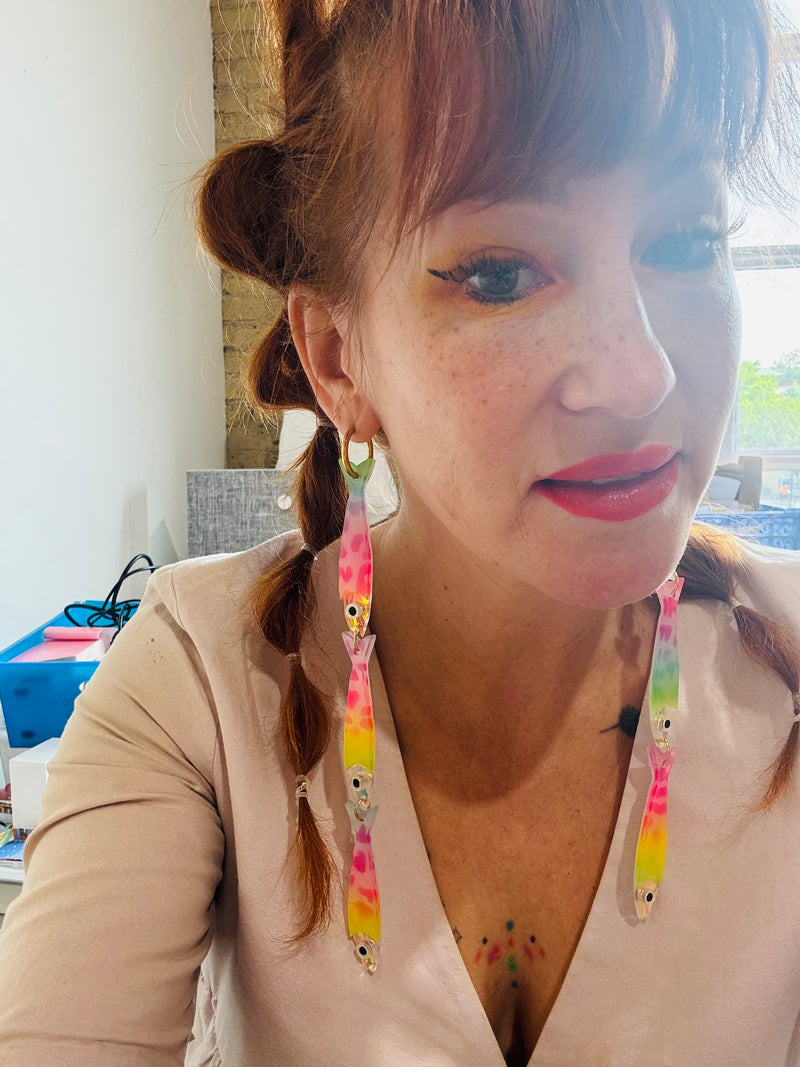 Sardine Earrings- XXL  Rainbow Iridescent
