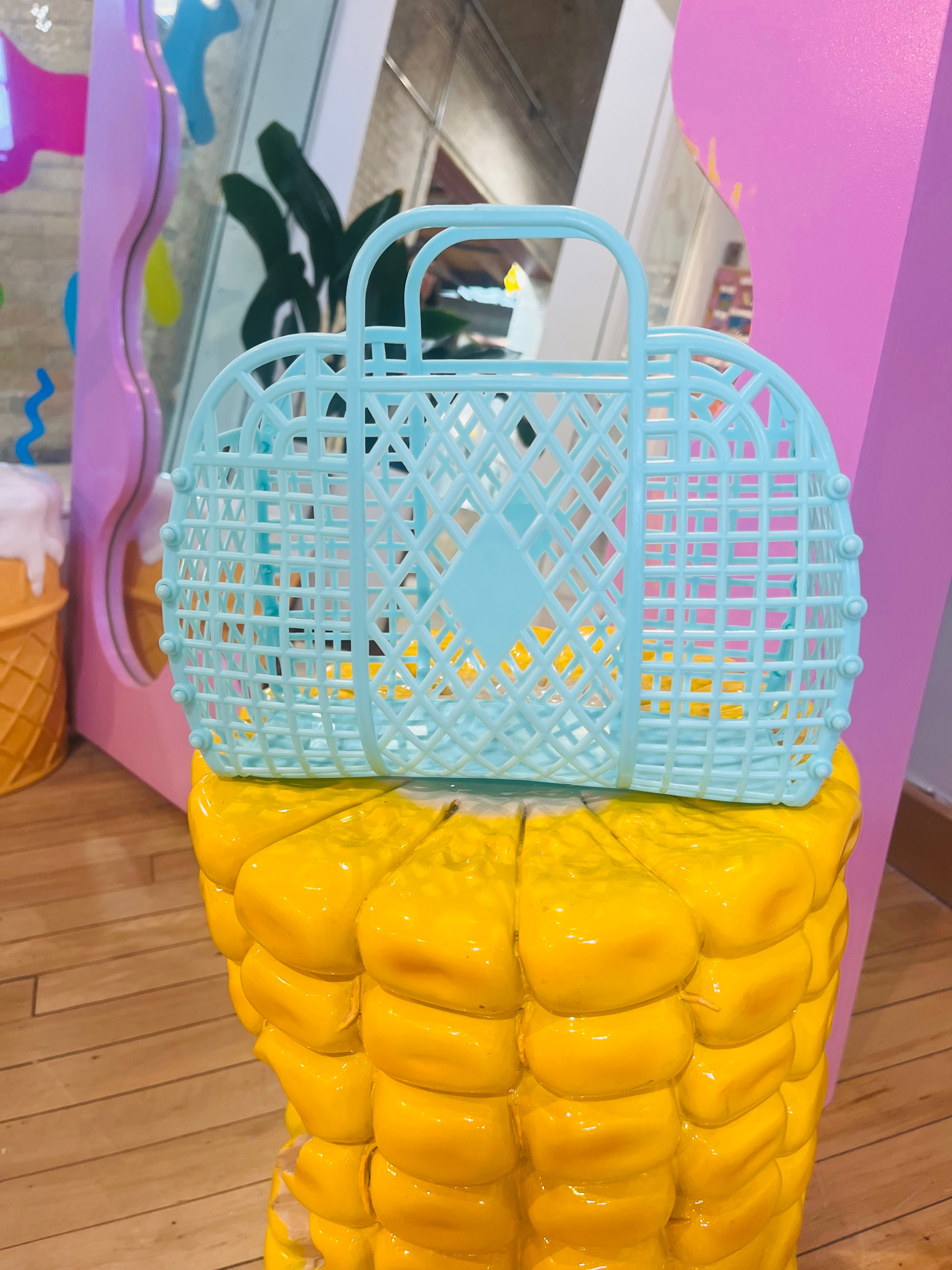 Mini Plastic Basket Bag- Teal