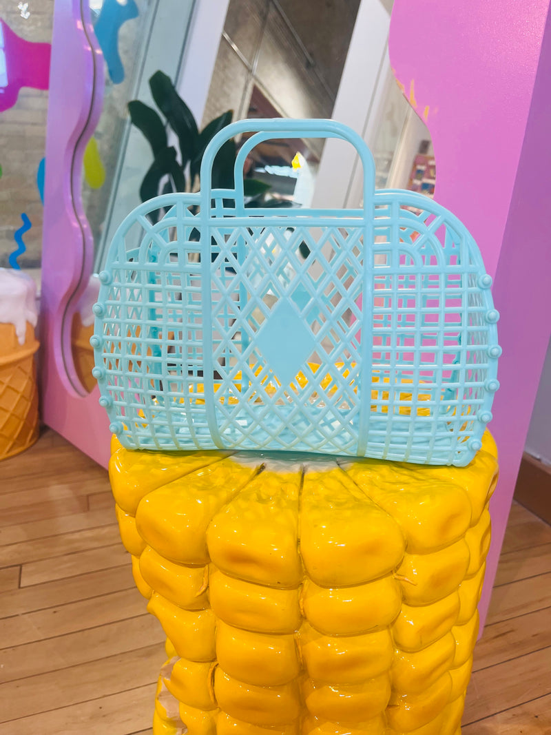 Mini Plastic Basket Bag- Teal