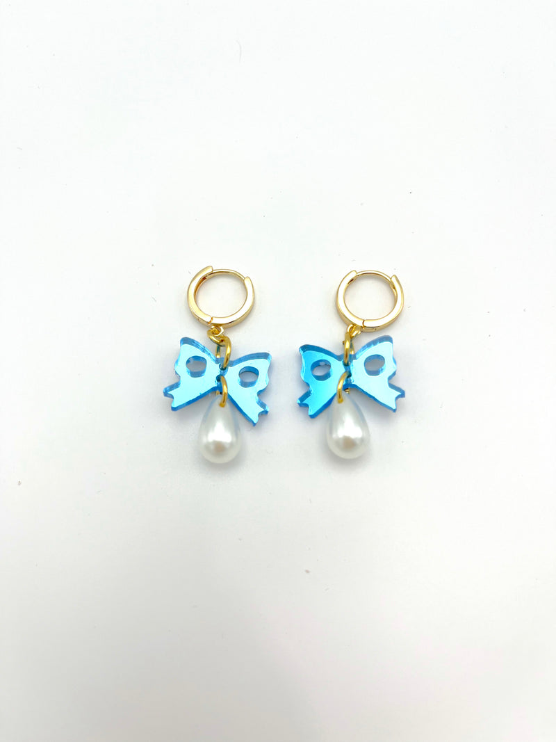 Bow Pearl Drops - Metallic Ice Blue