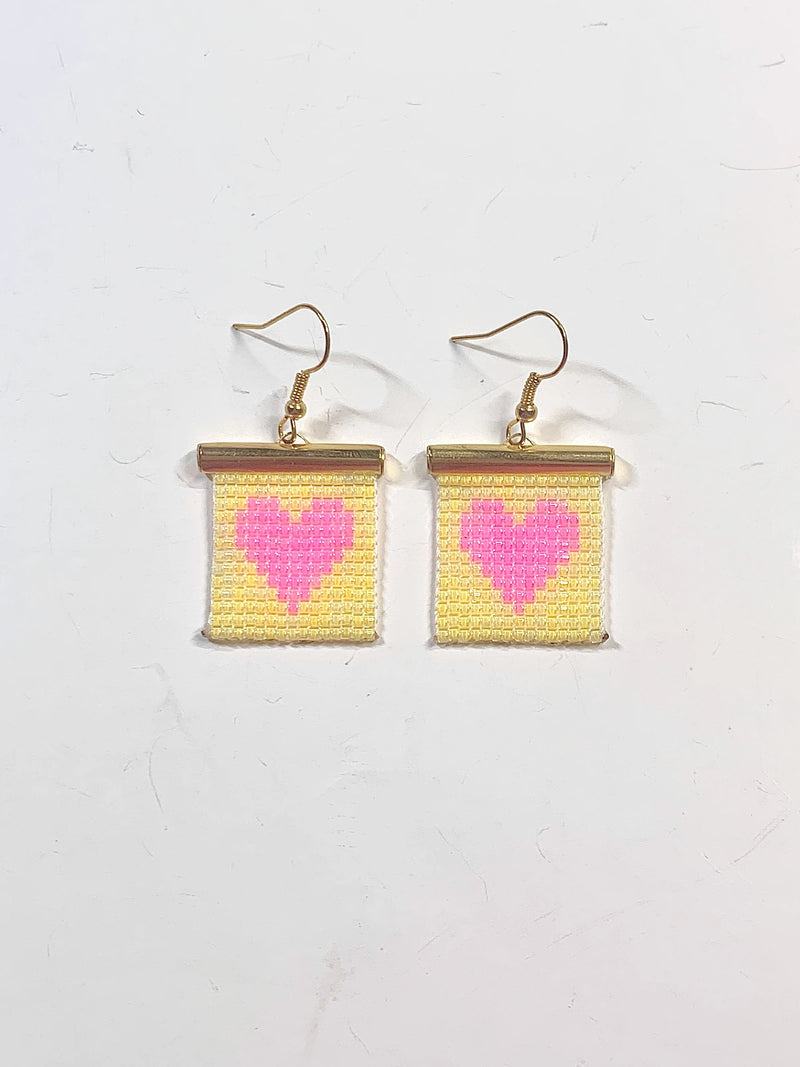 Mini Heart  beaded earrings- Yellow and Pink