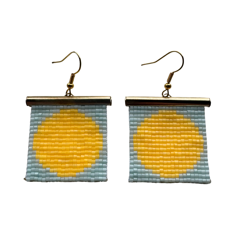Circle beaded earrings- Blue and yellow