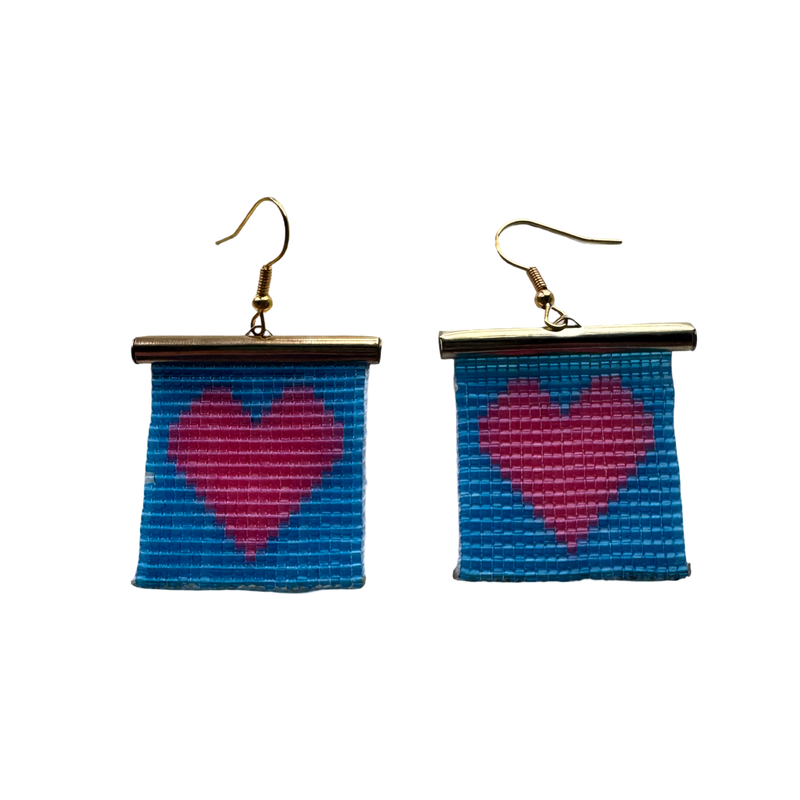 Heart beaded earrings- Pink and Blue
