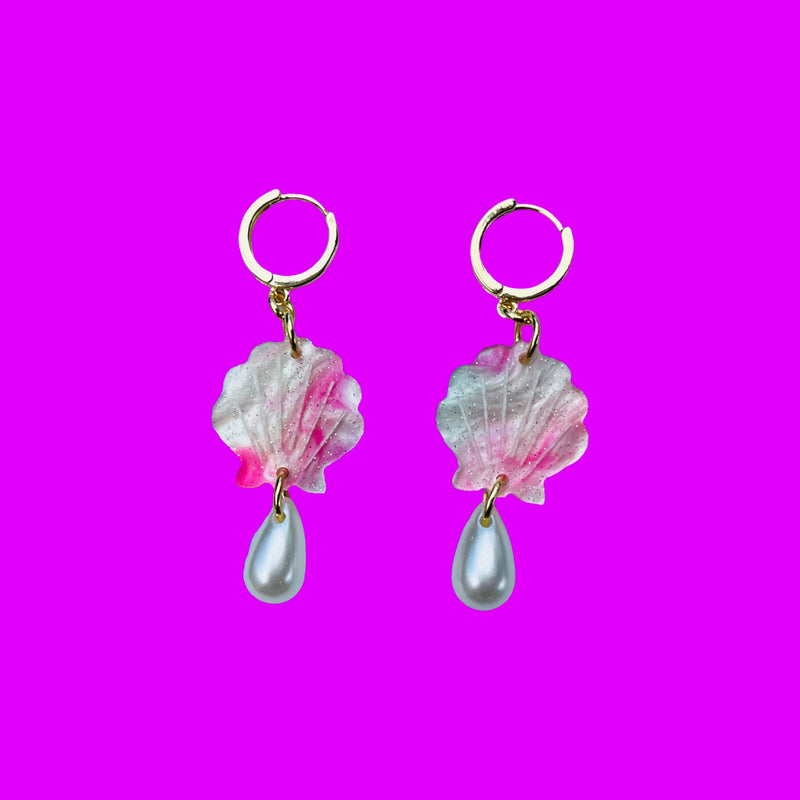 Cotton Candy Pearl Shell  Earrings- Hoop