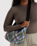 Baggu Medium Nylon Crescent Bag - Green Star Plaid