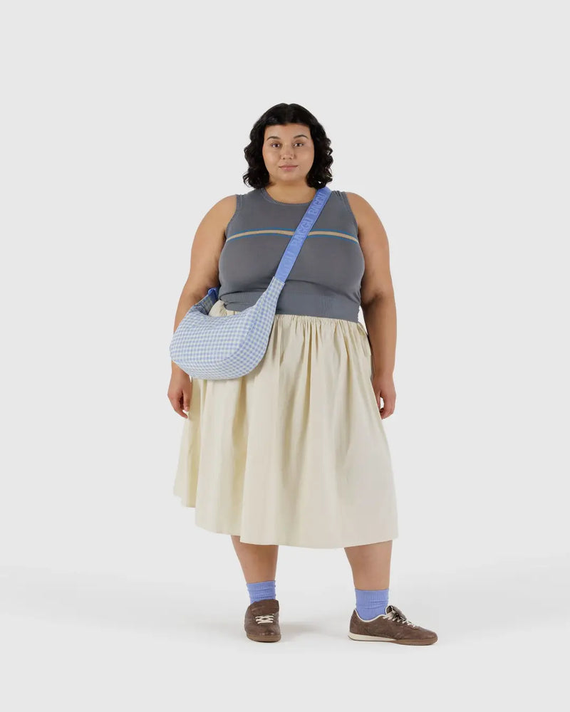 Baggu Medium Nylon Crescent Bag- Blue & White Gingham