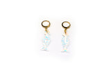 Mini fishbone  Charm Earring- Iridescent