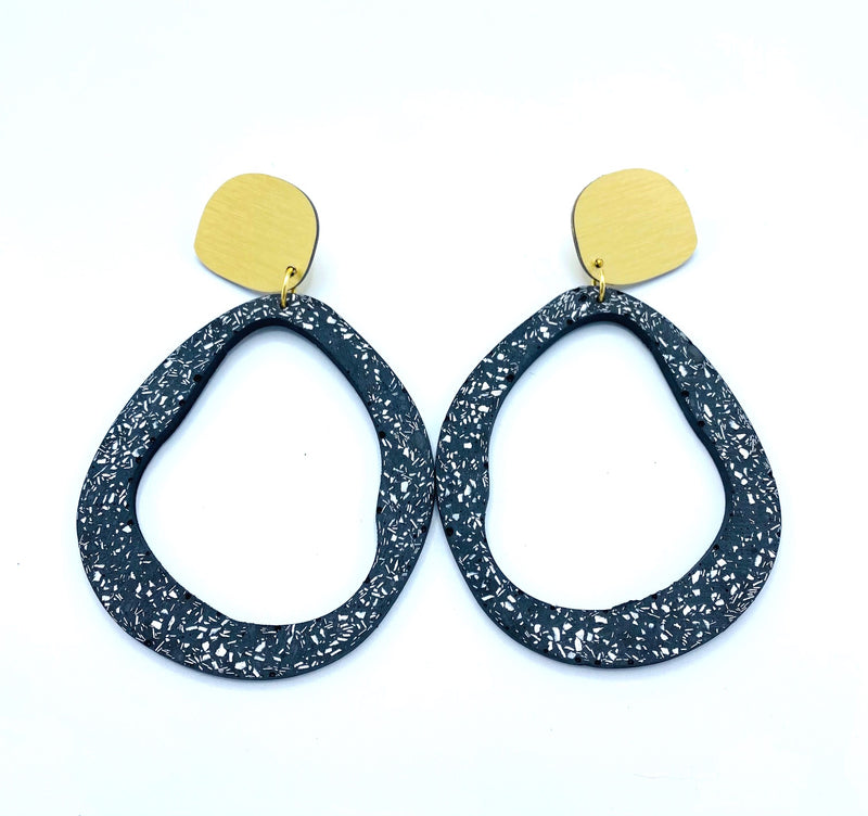 Concrete Large Drop  Earring - Black and white