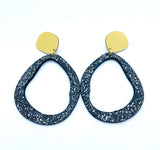 Concrete Large Drop  Earring - Black and white