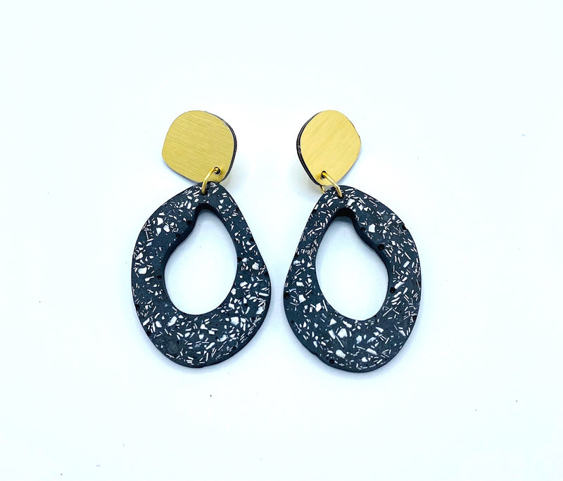 Concrete Drop   Earring - Black and white
