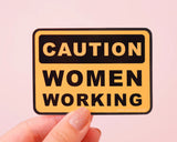 Caution Woman Working Vinyl Sticker