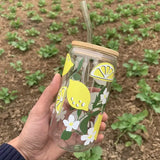 Lemon Drinking Glass with Top and Glass Straw