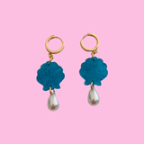 Blue Pearl Shell  Earrings- Hoop