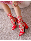 Strawberry Daisy Ruffle Sheer Crew Sock