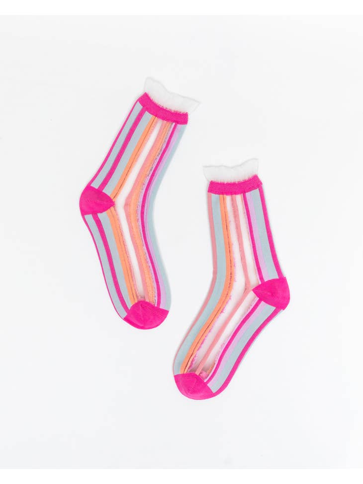 Candy Stripe Ruffle Crew Sock