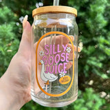 Silly Goose Juice Drinking Glass with Top and Glass Straw