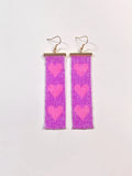 Three Heart  beaded earrings- Lilac and Pink