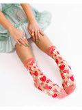 Strawberry Daisy Ruffle Sheer Crew Sock