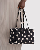 Medium Nylon Bowler Bag -  Black And Cream Polka Dot