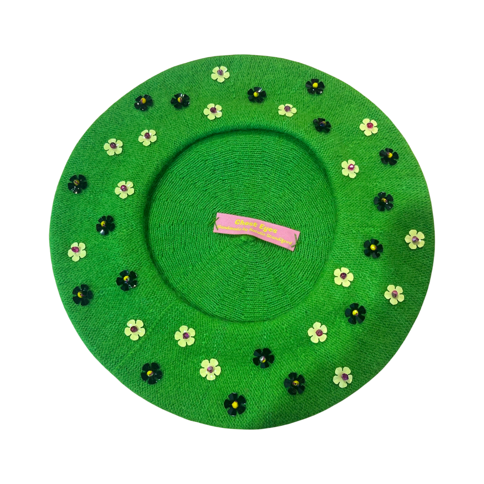 Ghost Eyes Sequined  Beret- Lime Daisy