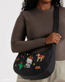 Baggu Medium Nylon Crescent Bag- Embroidered Hello Kitty Western