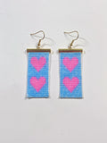 Two Heart  beaded earrings- Blue and Pink