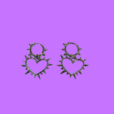 Circle-Heart Spike Earrings- Silver