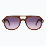 Captain - Vintage Polarized Tinted Lens Aviator Sunglasses- Brown and Purple