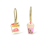 Cup Noodle & Boba Earrings - 18k Gold Gilt Enamel Jewelry