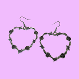 Large Rose Barb Wire Heart Earrings- Silver